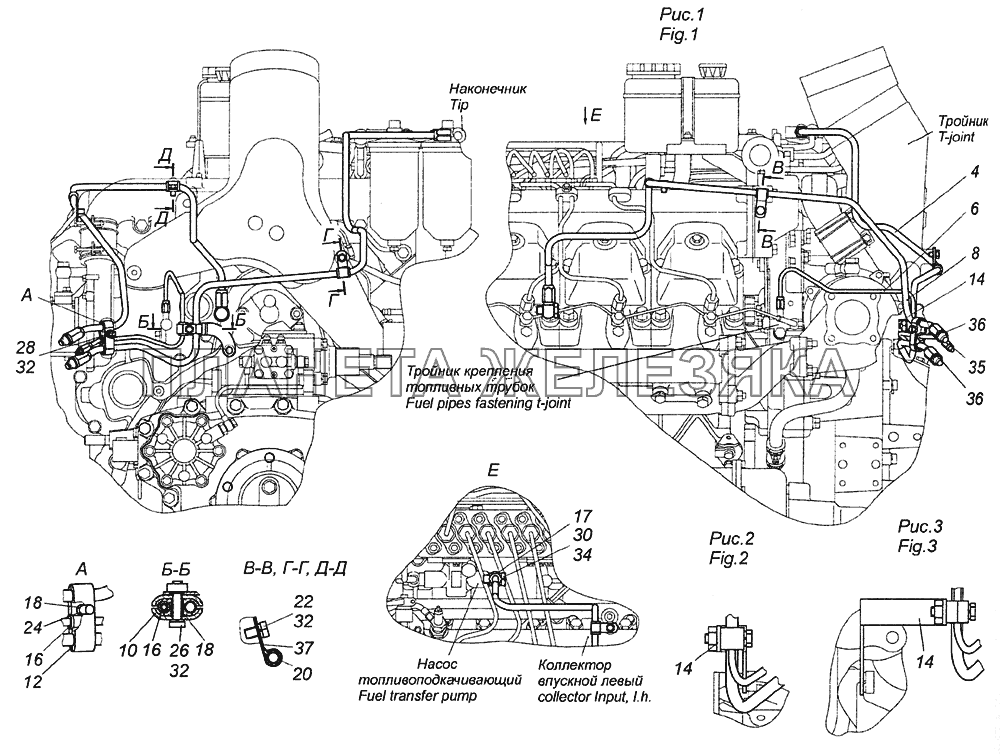 65116-1104000-90 Установка топливопроводов КамАЗ-6520 (Euro-2, 3)